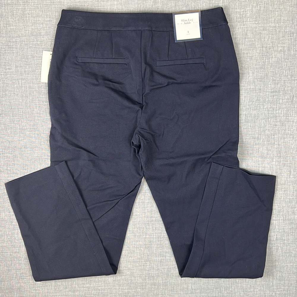 Charter Club Navy Slim Leg Button Detail Pants Sizes 4 & 10 - Picture 5 of 6